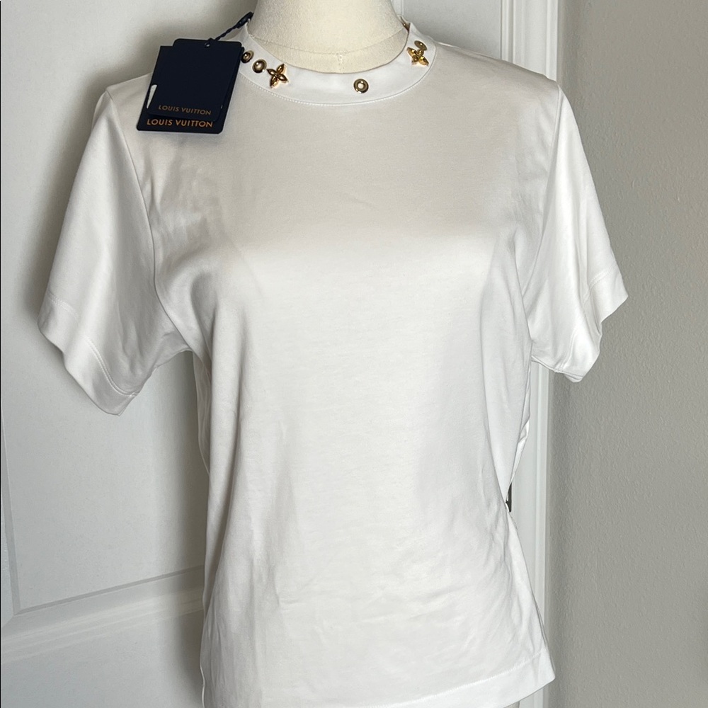 ✨ Louis Vuitton White Tee with Gold Accents XS